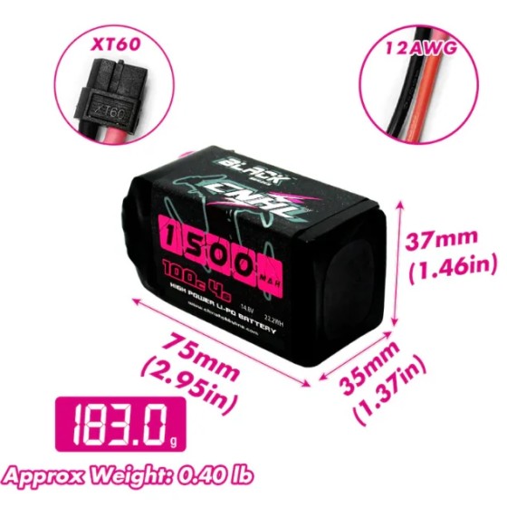 CNHL Black Series 1500mAh Lithium Polymer 14.8V 4S 100C 22WH Lipo Battery XT60 Plug for RC FPV Racing Drone Airplane Helicopter